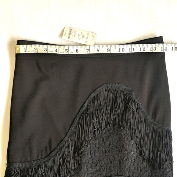 NEW bebe flapper style black pencil skirt with lace & fringe women's size small - Picture 9 of 11